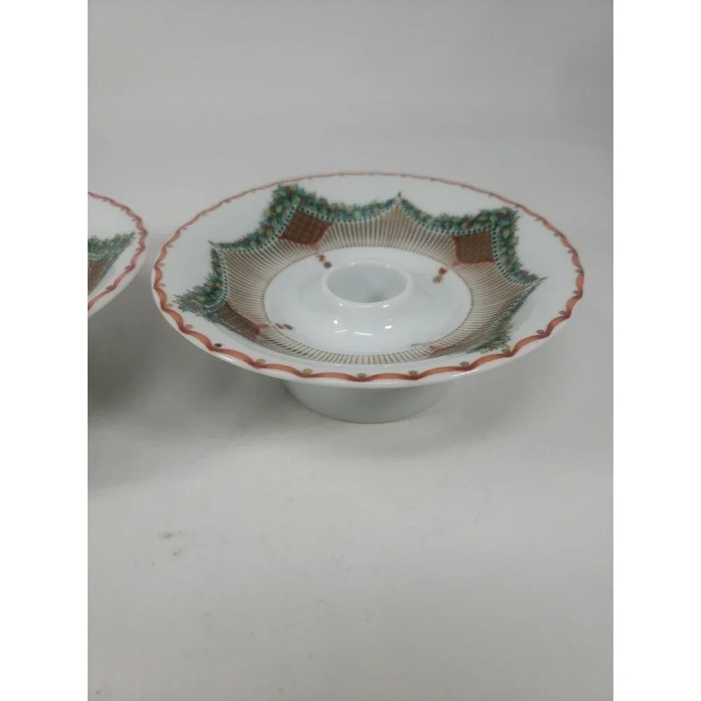 Royal Copenhagen Vintage Christmas Joy Candle Holders 501 Holly & Gold Design